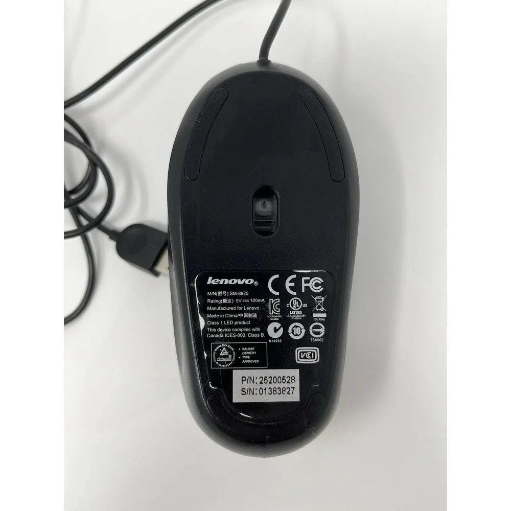 Lenovo Wired USB Optical Mouse SM-8825 Black - Tested